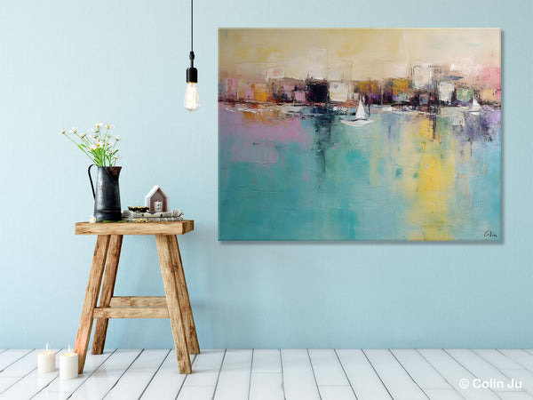 Contemporary Abstract Art for Dining Room, Sail Boat Abstract Paintings, Living Room Canvas Art Ideas, Large Landscape Painting, Simple Modern Art-ArtWorkCrafts.com