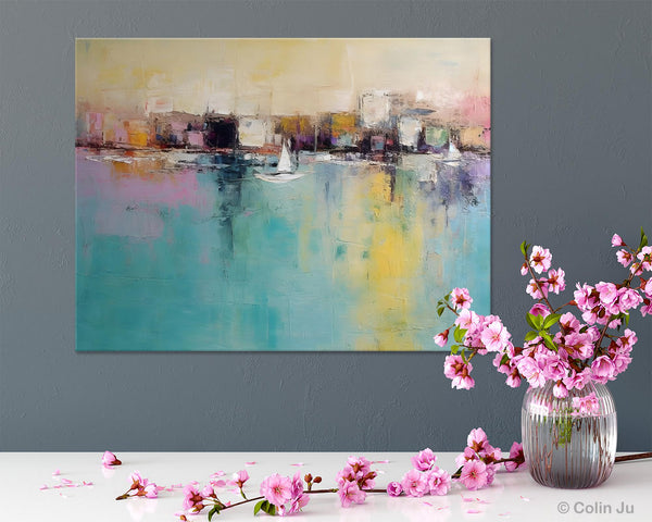 Contemporary Abstract Art for Dining Room, Sail Boat Abstract Paintings, Living Room Canvas Art Ideas, Large Landscape Painting, Simple Modern Art-ArtWorkCrafts.com