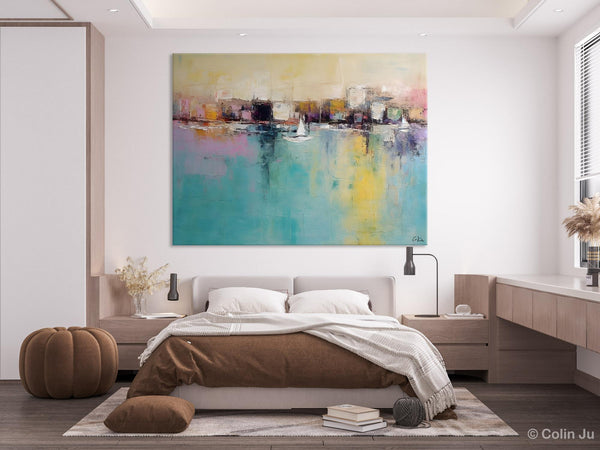 Contemporary Abstract Art for Dining Room, Sail Boat Abstract Paintings, Living Room Canvas Art Ideas, Large Landscape Painting, Simple Modern Art-ArtWorkCrafts.com