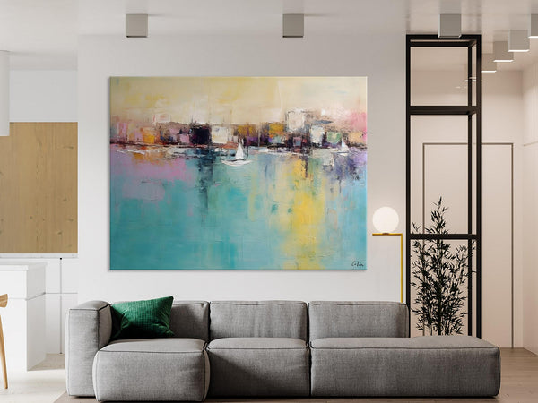 Contemporary Abstract Art for Dining Room, Sail Boat Abstract Paintings, Living Room Canvas Art Ideas, Large Landscape Painting, Simple Modern Art-ArtWorkCrafts.com