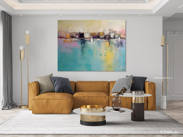 Contemporary Abstract Art for Dining Room, Sail Boat Abstract Paintings, Living Room Canvas Art Ideas, Large Landscape Painting, Simple Modern Art-ArtWorkCrafts.com
