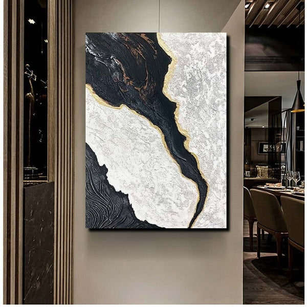 Black Modern Painting, Living Room Wall Art Ideas, Acrylic Canvas Paintings, Simple Wall Art Ideas, Contemporary Painting-ArtWorkCrafts.com