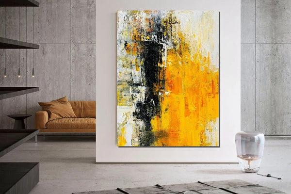Canvas Painting for Living Room, Simple Modern Art, Yellow Modern Wall Art Painting, Huge Contemporary Abstract Artwork for Bedroom-ArtWorkCrafts.com