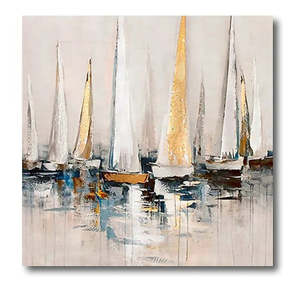 Acrylic Painting on Canvas, Simple Painting Ideas for Dining Room, Sail Boat Paintings, Modern Acrylic Canvas Painting, Oversized Canvas Painting for Sale-ArtWorkCrafts.com