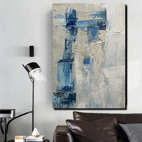 Simple Wall Art Ideas, Heavy Texture Painting, Blue Modern Abstract Painting, Bedroom Abstract Paintings, Large Acrylic Canvas Paintings-ArtWorkCrafts.com