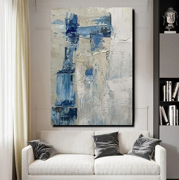 Simple Wall Art Ideas, Heavy Texture Painting, Blue Modern Abstract Painting, Bedroom Abstract Paintings, Large Acrylic Canvas Paintings-ArtWorkCrafts.com