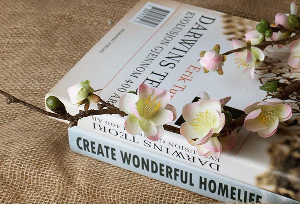 White and Pink Plum Artificial Flowers, Artificial Botany Plants, Silk Flower Arrangement, Plum Flower, Simple Flower Arrangement for Home Decoration-ArtWorkCrafts.com