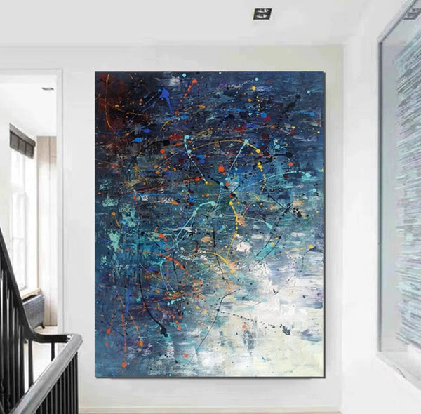 Extra Large Paintings for Living Room, Hand Painted Wall Art Paintings, Blue Abstract Acrylic Painting, Modern Abstract Art for Dining Room-ArtWorkCrafts.com
