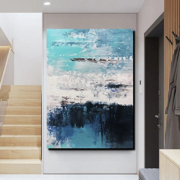 Blue Abstract Paintings, Acrylic Paintings for Bedroom, Contemporary Canvas Wall Art, Buy Large Paintings Online-ArtWorkCrafts.com