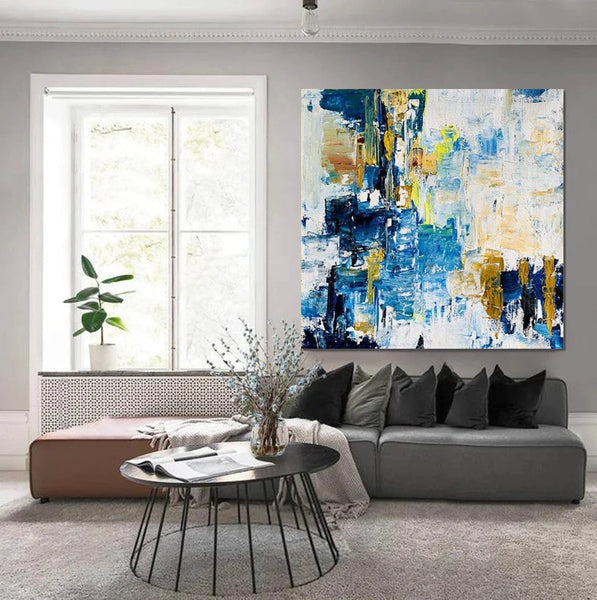 Acrylic Paintings for Bedroom, Large Paintings for Sale, Blue Abstract Acrylic Paintings, Living Room Wall Painting, Contemporary Modern Art, Simple Canvas Painting-ArtWorkCrafts.com