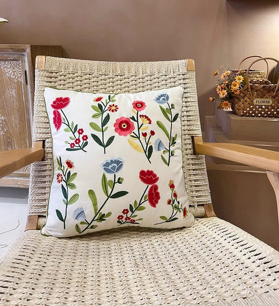 Throw Pillows for Couch, Spring Flower Decorative Throw Pillows, Farmhouse Sofa Decorative Pillows, Embroider Flower Cotton Pillow Covers-ArtWorkCrafts.com