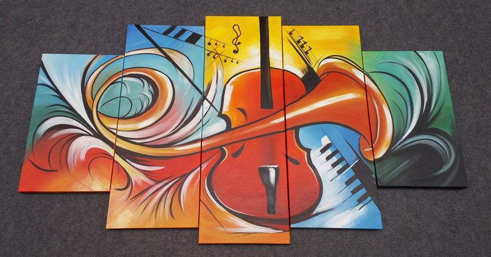 Painting Samples of Violin Music Art, Canvas Art Painting, 5 Piece Wall Painting, Buy Art Online, Extra Large Wall Art Ideas for Living Room