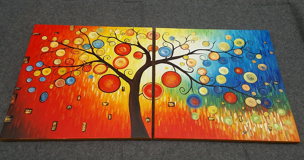 Painting Samples of 3 Piece Abstract Art, Colorful Tree Painting, Tree of Life Painting, Heavy Texture Canvas Art, Hand Painted Acrylic Paintings, Buy Wall Art Online