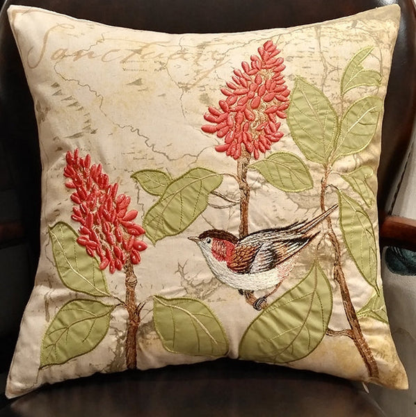 Decorative Throw Pillows for Couch, Bird Pillows, Pillows for Farmhouse, Sofa Throw Pillows, Embroidery Throw Pillows, Rustic Pillows-ArtWorkCrafts.com