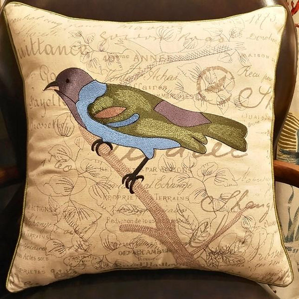 Decorative Throw Pillows, Bird Throw Pillows, Pillows for Farmhouse, Sofa Throw Pillows, Embroidery Throw Pillows, Rustic Pillows for Couch-ArtWorkCrafts.com