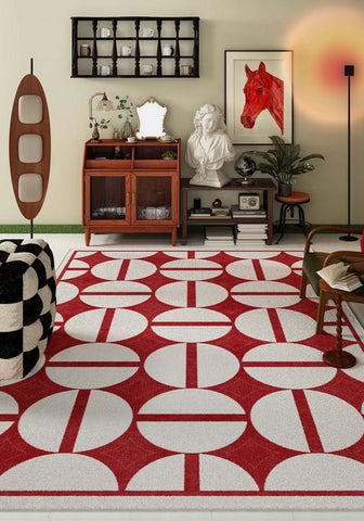 Modern Rug Placement Ideas for Bedroom, Contemporary Modern Rugs for Dining Room, Red Mid Century Geometric Rugs for Living Room