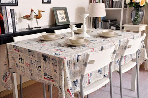 Newspaper Tablecloth, Blue NEWS LETTER Table Linen Wedding Home Decor Dining Kitchen Table Cloth-ArtWorkCrafts.com