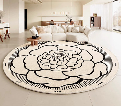 Modern Rug Ideas for Living Room, Bedroom Modern Round Rugs, Dining Room Contemporary Round Rugs, Circular Modern Rugs under Chairs-ArtWorkCrafts.com