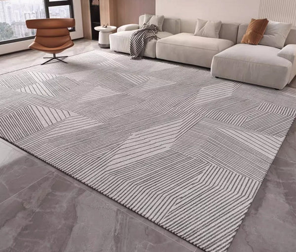 Living Room Abstract Gray Contemporary Modern Rugs, Large Modern Rugs for Bedroom, Geometric Modern Rug Placement Ideas for Dining Room-ArtWorkCrafts.com