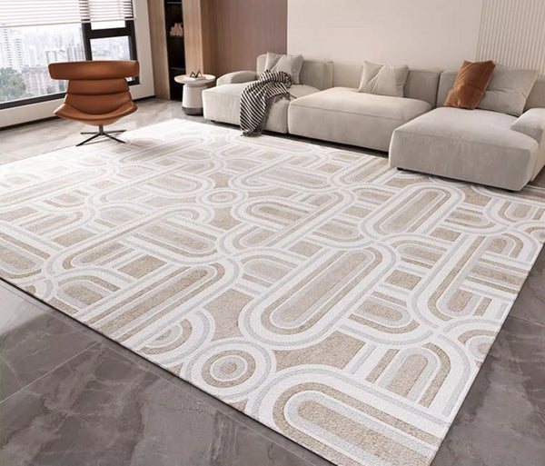 Abstract Large Modern Rugs for Bedroom, Living Room Abstract Gray Contemporary Modern Rugs, Geometric Modern Rug Placement Ideas for Dining Room-ArtWorkCrafts.com