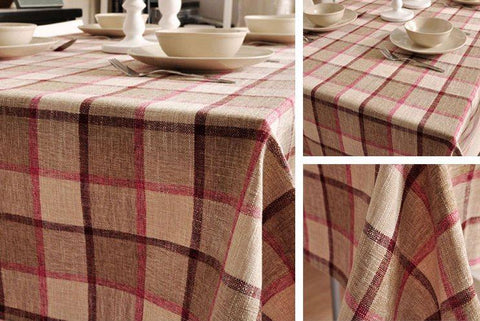 Khaki Checked Linen Tablecloth, Rustic Home Decor , Checkerboard Tablecloth, Table Cover-ArtWorkCrafts.com
