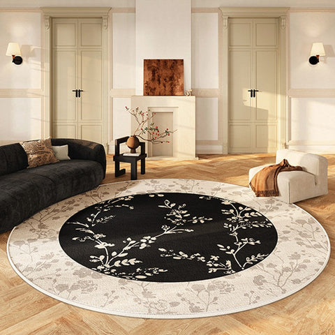 Contemporary Round Rugs for Dining Room, Flower Pattern Round Carpets under Coffee Table, Circular Modern Rugs for Living Room, Modern Area Rugs for Bedroom