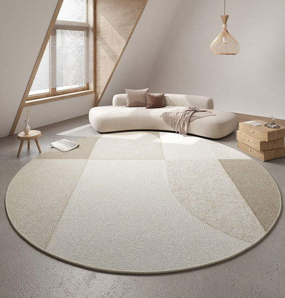 Abstract Contemporary Round Rugs for Dining Room, Modern Rugs for Dining Room, Washable Modern Rugs for Bathroom, Geometric Modern Rug Ideas for Living Room-ArtWorkCrafts.com