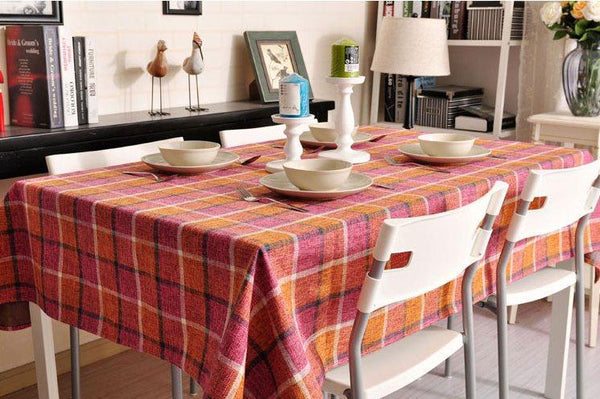 Roseo Checked Linen Tablecloth, Rustic Home Decor , Checkerboard Tablecloth, Table Cover-ArtWorkCrafts.com