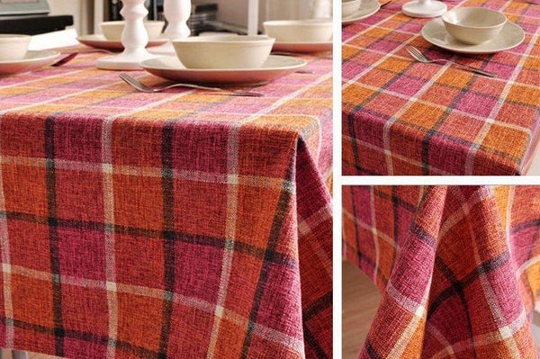 Roseo Checked Linen Tablecloth, Rustic Home Decor , Checkerboard Tablecloth, Table Cover-ArtWorkCrafts.com