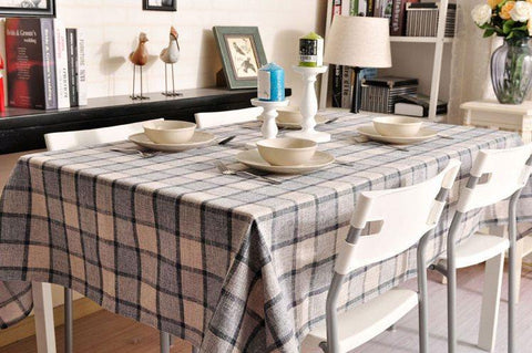 Gray Checked Linen Tablecloth, Checkerboard Tablecloth, Rustic Table Cover, Table Decor-ArtWorkCrafts.com