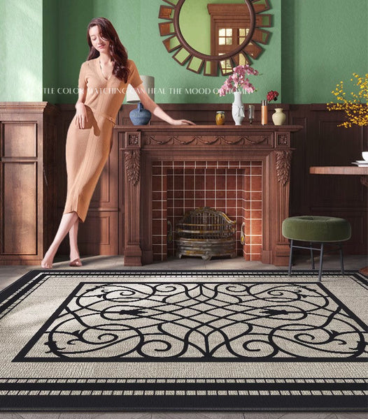 Dining Room Floor Rugs, Modern Area Rugs under Sofa, Modern Black Rugs for Living Room, Abstract Contemporary Rugs for Bedroom, Modern Carpets for Office-ArtWorkCrafts.com