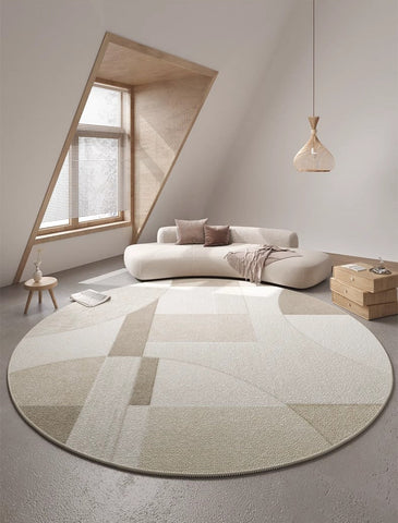 Modern Rugs for Dining Room, Abstract Contemporary Round Rugs for Dining Room, Circular Modern Rugs for Bedroom, Geometric Modern Rug Ideas for Living Room-ArtWorkCrafts.com