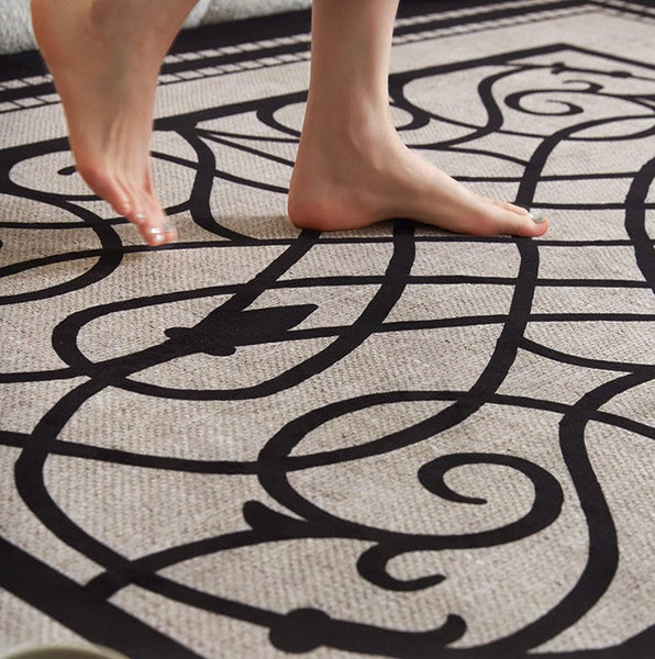 Dining Room Floor Rugs, Modern Area Rugs under Sofa, Modern Black Rugs for Living Room, Abstract Contemporary Rugs for Bedroom, Modern Carpets for Office-ArtWorkCrafts.com