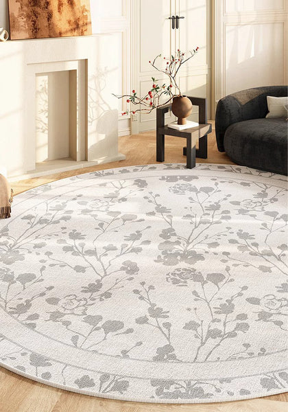 Modern Area Rugs for Bedroom, Flower Pattern Round Carpets under Coffee Table, Contemporary Round Rugs for Dining Room, Circular Modern Rugs for Living Room-ArtWorkCrafts.com