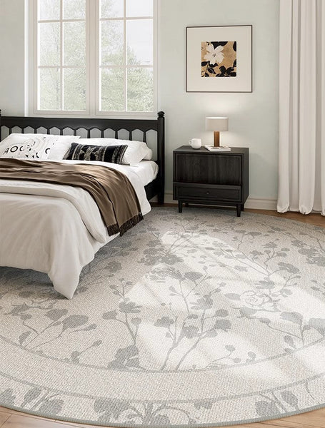 Modern Area Rugs for Bedroom, Flower Pattern Round Carpets under Coffee Table, Contemporary Round Rugs for Dining Room, Circular Modern Rugs for Living Room-ArtWorkCrafts.com