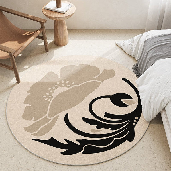 Dining Room Round Rugs, Modern Area Rugs under Coffee Table, Round Modern Rugs, Flower Pattern Abstract Contemporary Area Rugs, Modern Rugs in Bedroom-ArtWorkCrafts.com