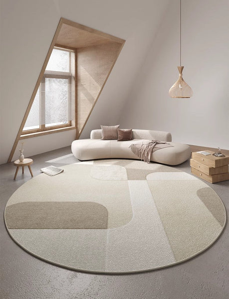 Circular Modern Rugs for Bedroom, Modern Rugs for Dining Room, Abstract Contemporary Round Rugs for Dining Room, Geometric Modern Rug Ideas for Living Room-ArtWorkCrafts.com