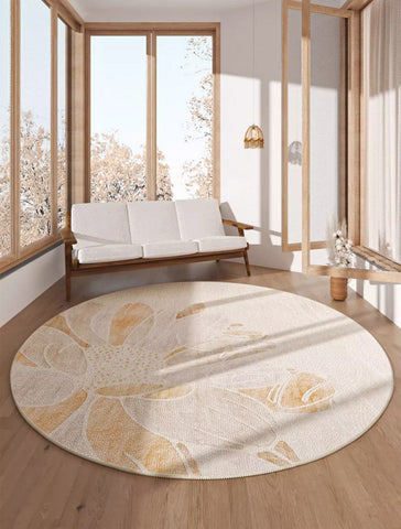 Lotus Flower Round Carpets under Coffee Table, Contemporary Round Rugs for Dining Room, Modern Area Rugs for Bedroom, Circular Modern Rugs for Living Room-ArtWorkCrafts.com