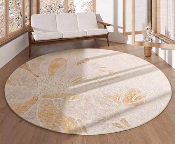 Lotus Flower Round Carpets under Coffee Table, Contemporary Round Rugs for Dining Room, Modern Area Rugs for Bedroom, Circular Modern Rugs for Living Room-ArtWorkCrafts.com