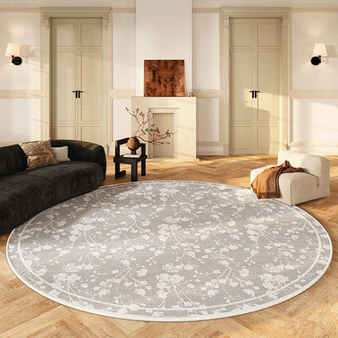 Circular Modern Rugs for Living Room, Modern Area Rugs for Bedroom, Flower Pattern Round Carpets under Coffee Table, Contemporary Round Rugs for Dining Room-ArtWorkCrafts.com