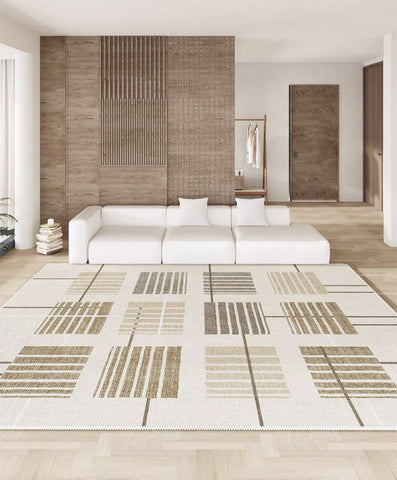 Simple Modern Beige Rugs for Bedroom, Modern Rugs for Dining Room, Contemporary Rugs for Office, Geometric Modern Rugs, Large Abstract Modern Rugs for Living Room-ArtWorkCrafts.com