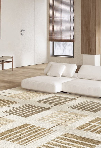 Simple Modern Beige Rugs for Bedroom, Modern Rugs for Dining Room, Contemporary Rugs for Office, Geometric Modern Rugs, Large Abstract Modern Rugs for Living Room-ArtWorkCrafts.com