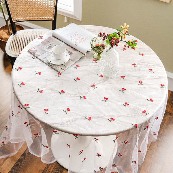 Extra Large Rectangular Tablecloth for Oval Table, Rectangular Table Covers for Coffee Table, Cherry Lace Tablecloths, Lace Embroidered Table Covers-ArtWorkCrafts.com