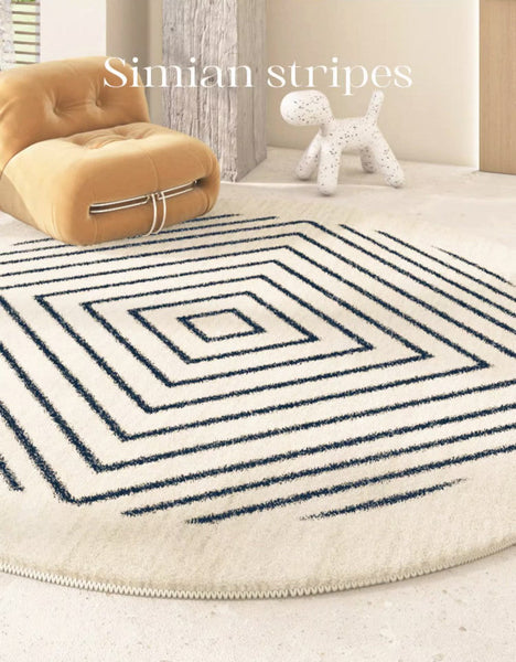 Abstract Contemporary Round Rugs for Bedroom, Geometric Modern Rug Ideas for Living Room, Thick Round Rugs for Dining Room-ArtWorkCrafts.com