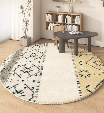 Abstract Contemporary Round Rugs, Modern Area Rugs under Coffee Table, Modern Rugs for Dining Room, Geometric Modern Rugs for Bedroom-ArtWorkCrafts.com
