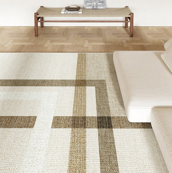 Geometric Beige Modern Rugs for Bedroom, Large Modern Rug Placement Ideas for Living Room, Contemporary Modern Rugs for Interior Design-ArtWorkCrafts.com