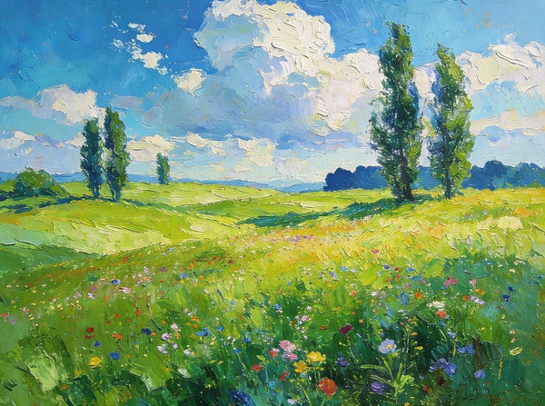 Original Landscape Paintings, Sunlit Wildflower Meadow, Small Canvas Wall Art Paintings, Buy Original Artwork Online, Hand Painted Canvas Art-ArtWorkCrafts.com