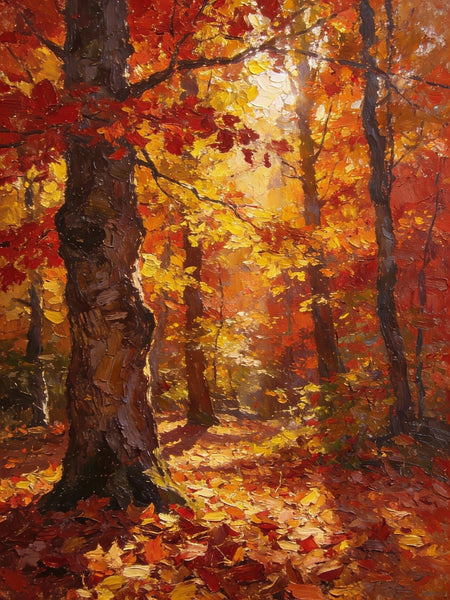 Small Paintings On Canvas, Golden Autumn Forest, Path Amidst Falling Leaves, Hand Painted Canvas Art, Landscape Oil Paintings, Original Artwork Small Paintings on Wall-ArtWorkCrafts.com