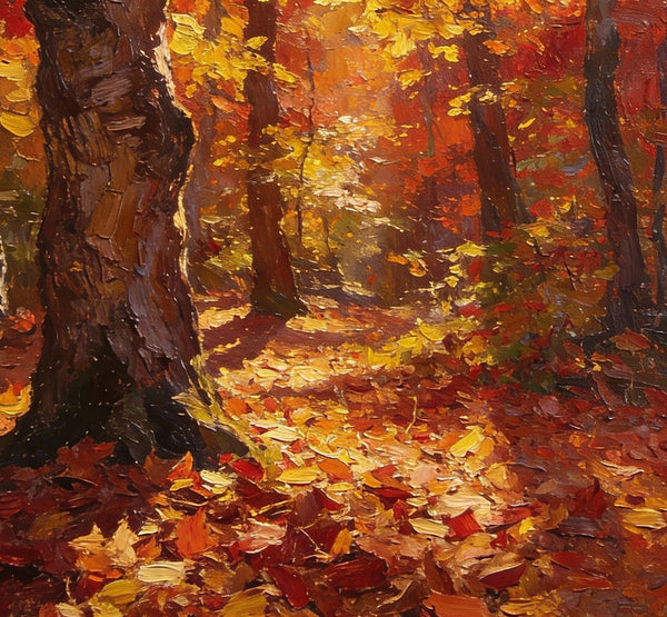 Small Paintings On Canvas, Golden Autumn Forest, Path Amidst Falling Leaves, Hand Painted Canvas Art, Landscape Oil Paintings, Original Artwork Small Paintings on Wall-ArtWorkCrafts.com