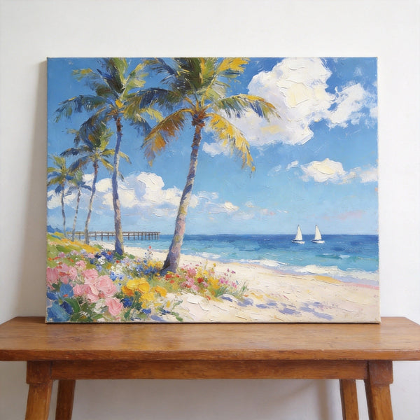 Original Landscape Paintings, Seashore Palm Tree Paintings, Buy Original Oil Paintings Online, Small Canvas Wall Art Paintings, Hand Painted Canvas Art-ArtWorkCrafts.com